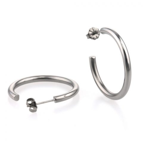 Polished Round hypoallergenic hoop earrings made from titanium