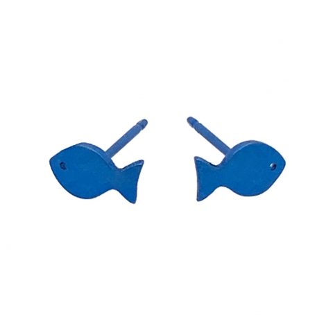 Navy blue Titanium fish studs. Hypoallergenic jewellery from TouchTitanium.com