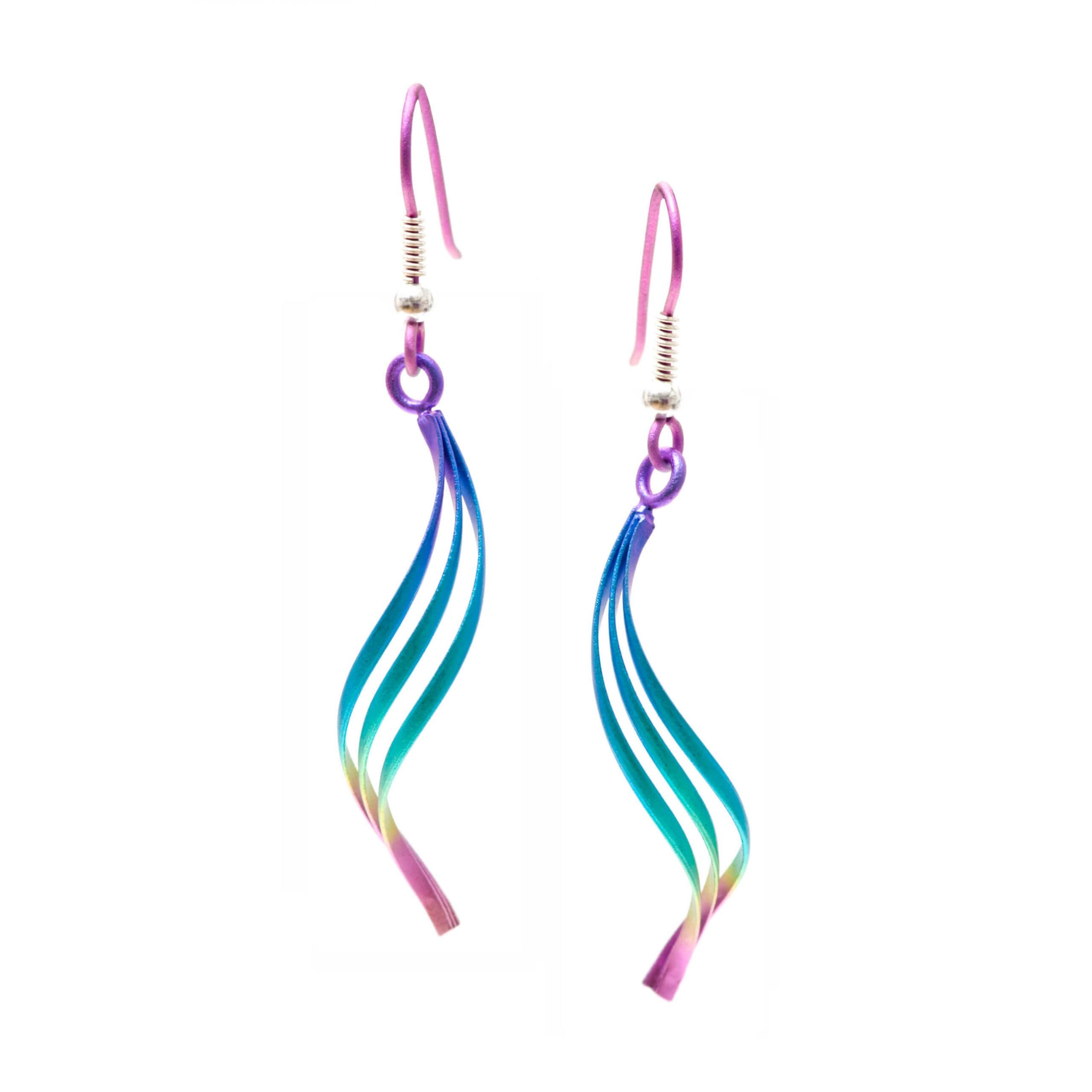 Rainbow Wirework hypoallergenic titanium earrings.