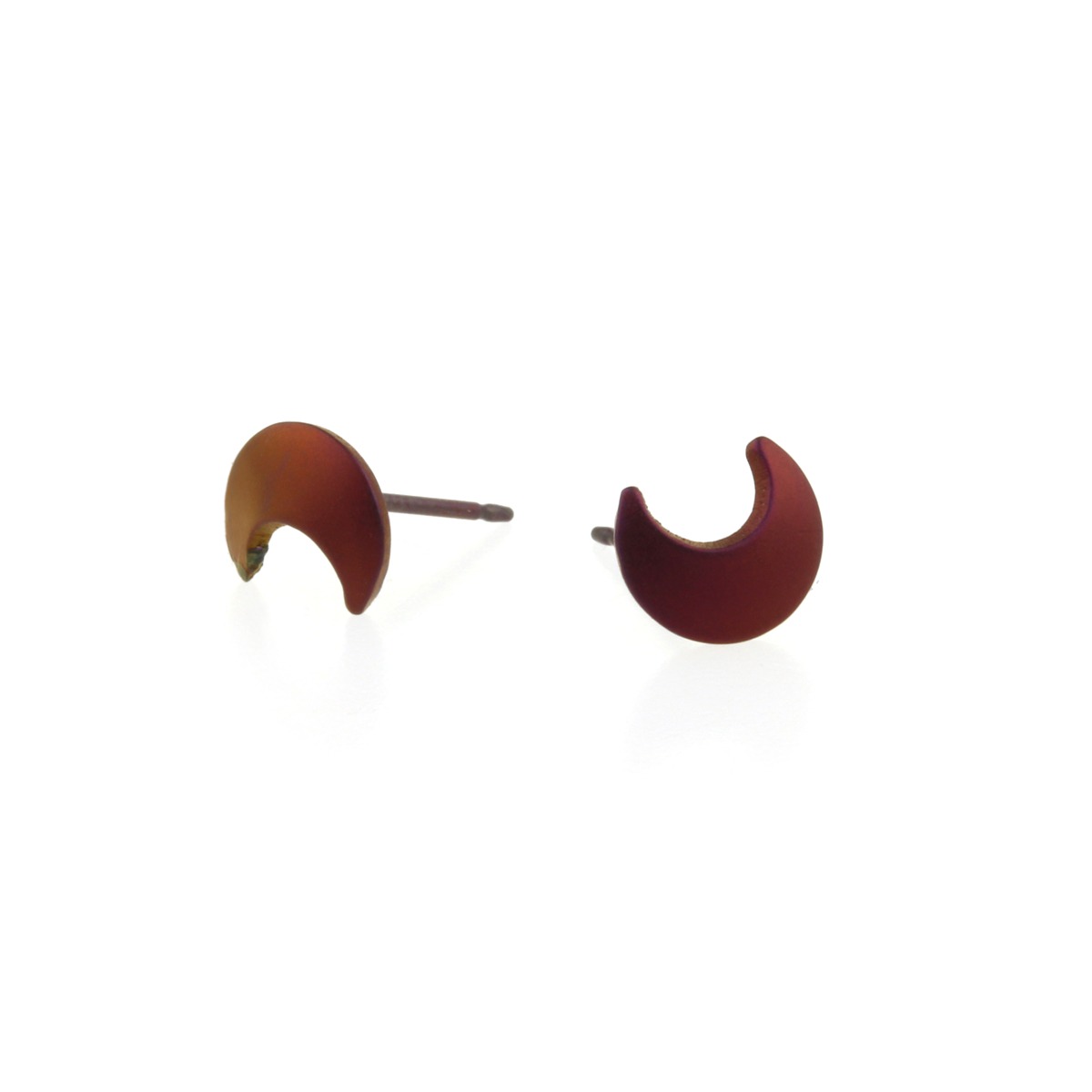 Lunar Moon Shaped hypoallergenic titanium stud earrings.