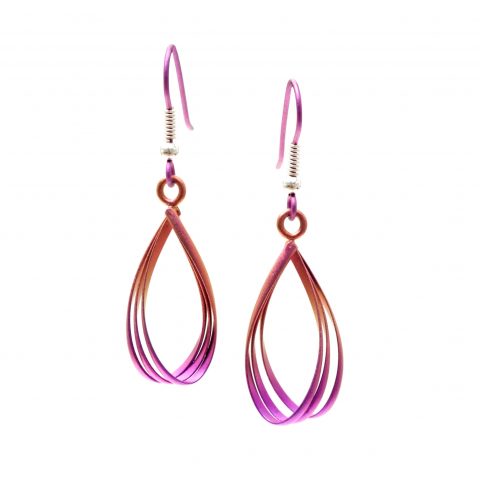 Pink water drop titanium earrings.